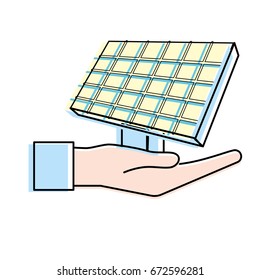 hand with solar energy element to reuse energy