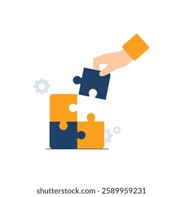 Hand Solving Puzzle Vector Illustration. Problem Solution Concept Design