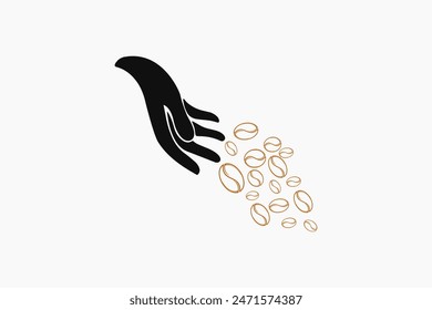 Hand sowing coffee beans vector illustration white background.