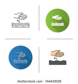 Hand sowing seeds icon. Flat design, linear and color styles. Agriculture. Isolated vector illustrations