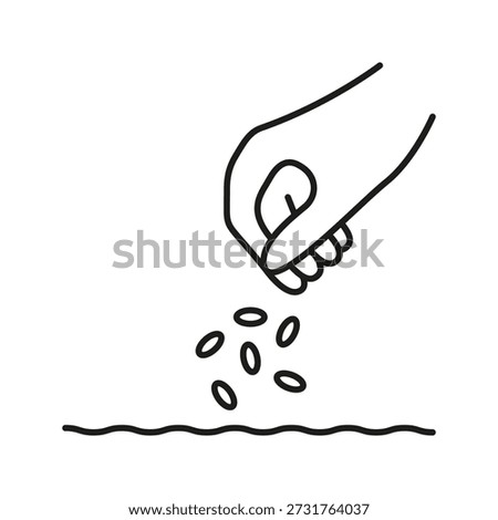 Hand Sowing Seeds Line Icon. Agriculture, Planting, And Gardening Outline Symbol. Sustainable Farming And Crop Cultivation. Editable Stroke. Isolated Vector Illustration.