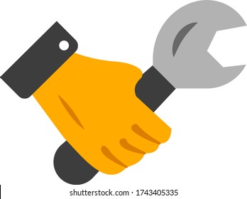 hand with spanner concept, Mechanic Service Logo vector color Icon Design, Tire Shop and Auto Service Center Instruments on white background