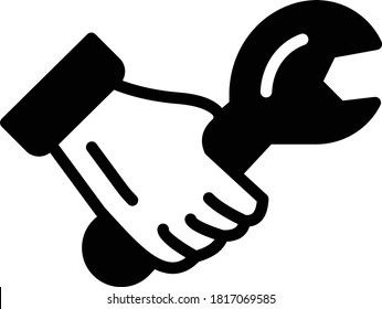 hand with spanner concept, Mechanic Service Logo vector Glyph Icon Design, Tire Shop and Auto Service Center Instruments on white background