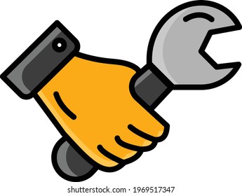 hand with spanner concept, Mechanic Service Logo vector color Icon Design, Tire Shop and Auto Service Center Instruments on White background, Tyre Repair and Fix stock illustration