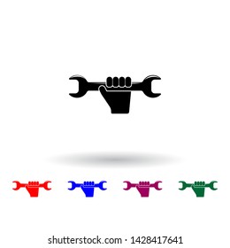 hand and spanner multi color icon. Elements of cars service and repair parts set. Simple icon for websites, web design, mobile app, info graphics