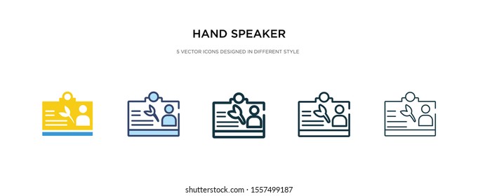 hand speaker icon in different style vector illustration. two colored and black hand speaker vector icons designed in filled, outline, line and stroke style can be used for web, mobile, ui