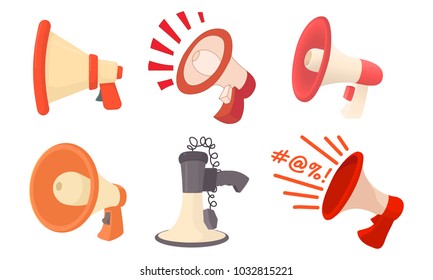 Hand speaker icon set. Cartoon set of hand speaker vector icons for web design isolated on white background