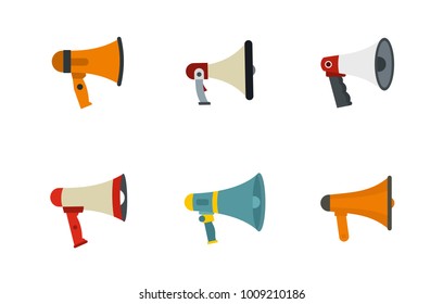 Hand speaker icon set. Flat set of hand speaker vector icons for web design isolated on white background
