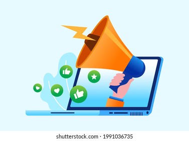 Hand with speaker represent marketing. landing page website illustration vector flat design 