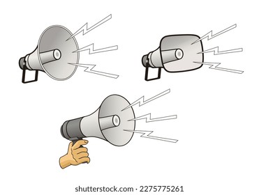 Altavoces y Megáfonos, ilustración vectorial aislada en fondo blanco, eps