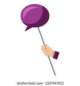hand with speech bubble message in stick