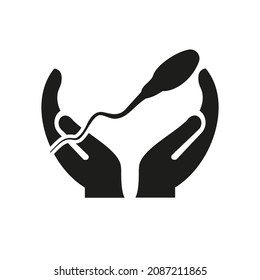 Hand Sperm Cell logo design. Sperm Cell logo with Hand concept vector. Hand and Sperm Cell logo design