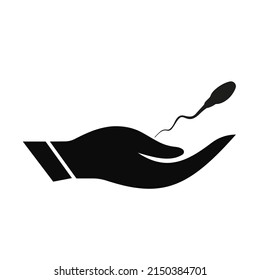 Diseño del logotipo de la celda Hand Sperm. Logotipo de celda de esperma con vector de concepto de mano. Diseño del logotipo de la celda Hand y Sperm