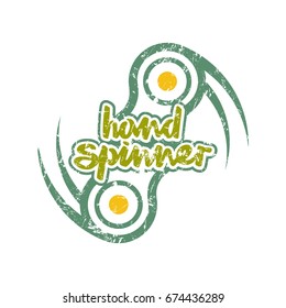 Hand spinner badge. Graphic design for t-shirt. Color print on white background