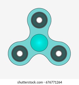 Hand spinner cyan. Fidget toy for increased focus, stress relief. Isolated on white background. Flat vector illustration