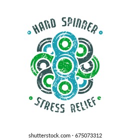 Hand spinner emblem. Graphic design for t-shirt. Color print on white background
