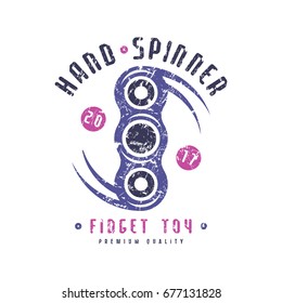 Hand spinner emblem. Graphic design for t-shirt. Color print on white background