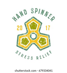 Hand spinner emblem. Graphic design for t-shirt. Color print on white background