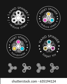 Hand Spinner Emblems. Vector Illustration On Black Background. Fidget Toy Logo 