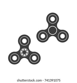 Hand spinner fidget toy icon - stress and anxiety relief. Spinner motion. Flat black vector illustration on white background.
