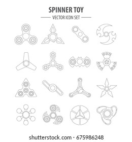 Hand spinner. Fidget toy for increased focus, stress relief. Icon set isolated on white. Vector illustration