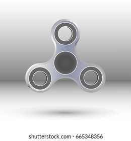 Hand spinner flat vector illustration. Hand spinner tricks. Vector metal silver hand spinner.