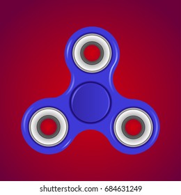 Hand spinner flat vector illustration. Hand spinner tricks.  Vector illustration. 
Blue spinner on a violet-red background