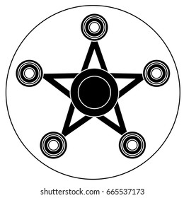 Hand spinner in the form of a star. Icon a simple style. Vector image on a round background. Element of design, interface
