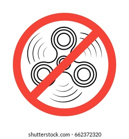 Hand Spinner isolated on white background. Banned or Not Allowed to Use a Fidget Spinner concept. Fidget spinner icon - toy for stress relief and improvement of attention span. Fidget spinner banned.