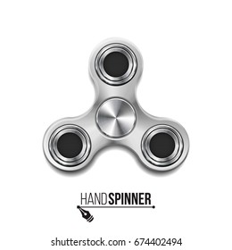 Hand spinner isolated on white background. Metallic fidget spinner toy. Vector illustration.