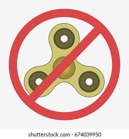 Hand spinner NO sign. Fidget toy for increased focus, stress relief. Isolated on white background. Flat vector illustration