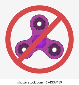 Hand spinner NO sign. Fidget toy for increased focus, stress relief. Isolated on white background. Flat vector illustration