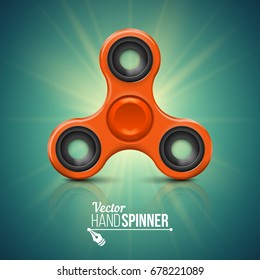 Hand spinner on a bright background. Orange fidget spinner toy. Vector illustration.