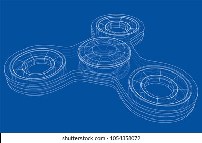 Hand spinner outline. Vector rendering of 3d. Wire-frame style. The layers of visible and invisible lines are separated