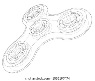 Hand spinner outline. Vector rendering of 3d. Wire-frame style. The layers of visible and invisible lines are separated