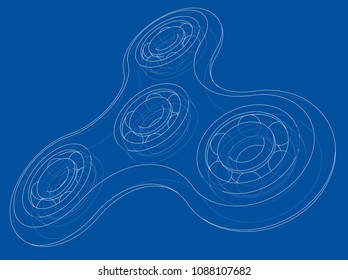 Hand spinner outline. Vector rendering of 3d. Wire-frame style. The layers of visible and invisible lines are separated