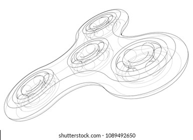 Hand spinner outline. Vector rendering of 3d. Wire-frame style. The layers of visible and invisible lines are separated