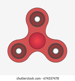 Hand spinner red. Fidget toy for increased focus, stress relief. Isolated on white background. Flat vector illustration