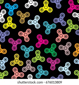 Hand spinner seamless pattern icons on black background fidget toy