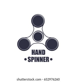 Hand Spinner toy emblem vector illustration stress hobby roller toy logo bearing fidget spin. Circle mechanical ring rotation hand rolling toy.
