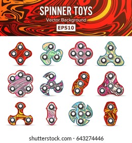 Hand Spinner Toy. Fidget Toy For Increased Focus, Stress Relief. Flat Vector Set Icons