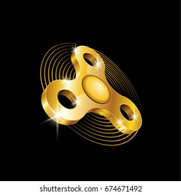Hand spinner toy. Vector golden fidget spinner illustration.
