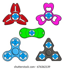Hand spinner toys with handball ball, flat vector icons