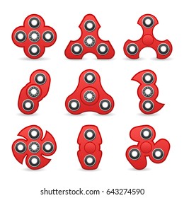 Hand spinner toys Set. Flat Vector Icons. Set Fidget Spinners. Different Colors. Trendy Toys For Stress Relief. Isolated On White. Vector Illustration.