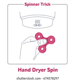 Hand spinner trick flat vector illustration. Hand spinner tricks. Badges, labels, banners, advertisements, brochures, business templates. Vector illustration isolated on white background
