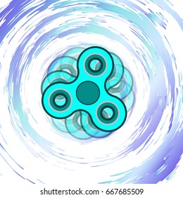 Hand spinner tricks with abstract background. Toy for stress relief and improvement of attention span. Fidget finger spinner stress. Vector illustration. Trendy hand spinner.