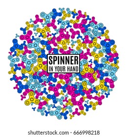 Hand Spinner vector illustration isolated on white background. Stress relief toy in your hand. Spinner template in circle composition