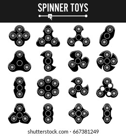 Hand Spinner Vector Labels. Black Icons Isolated. Stress Relief Toys. Fidget Spinners Emblems.
