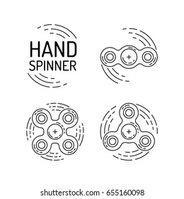 Hand spinner vector in a outline style. Several types of spinners logos, icons, flat style.