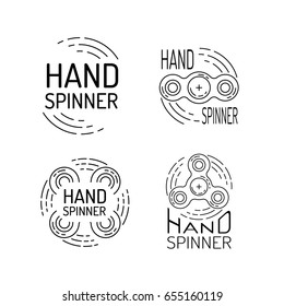 Hand spinner vector in a outline style. Several types of spinners logos, icons, flat style.